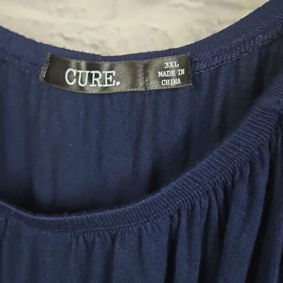 Women's 3XL Navy Blue Floral Embroidered Bell Sleeve Tunic Top Ruffled Peasant - Picture 7 of 10